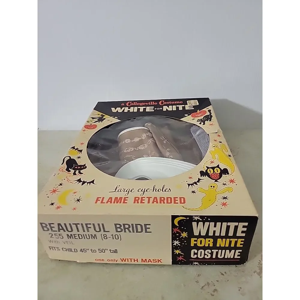 Vintage Halloween Costume Bride with Veil in Original Box - White For Nite